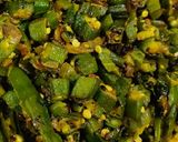 A picture of step 1 of Kukure Masala bhindi.