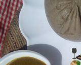 A picture of step 11 of Guinea corn tuwo with boaboo soup.