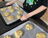 A picture of step 5 of White Chocolate, Salted Pistachio & Cranberry Cookie-Cakes. 🍪♥️🧁(egg free).