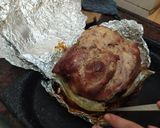 A picture of step 16 of Pork Shoulder with Mustard, Spiced Plums, and Orange Sweet Potato Mash.