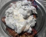 A picture of step 10 of Dinah Shore's Mushrooms & Sour Cream w\my variations.