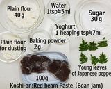 A picture of step 1 of Wagashi "Komugi-Manju" with a Fresh Herb.