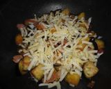 A picture of step 4 of Rice Bowl with Aubergine, Bacon and Melting Cheese.