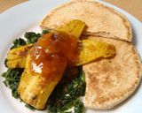 A picture of step 5 of Vickys Spiced Fish with Spinach and Mango Chutney GF DF EF SF NF.