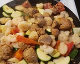 A picture of step 2 of Garlic shrimp & sausage skillet.