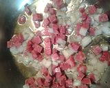 A picture of step 2 of Egg with summer sausage.