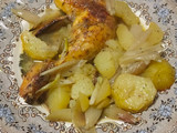 Pollo al horno con patatas y chalotas
