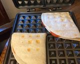 A picture of step 4 of Hawaiian pizza waffle / pizza flip.