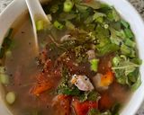 A picture of step 4 of Two Ways with Beef: Beef with Potato Sauce and Beef Soup with Vietnamese Coriander.