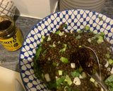 A picture of step 2 of Smokey lentils with roasted veg.