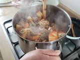 Estofado hambriento de pollo y carne