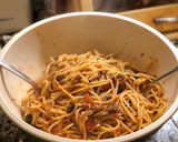 A picture of step 9 of Spaghetti Alla Puttanesca.