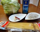 A picture of step 1 of Spring Cabbage and Jako Fish Aglio Olio e Peperoncino.