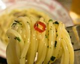 A picture of step 7 of Oyster al Ajillo.