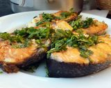 A picture of step 8 of Salmon with olive oil & coriander.