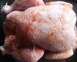 A picture of step 3 of Roast Chicken with stuffing and very fat pigs in blankets.