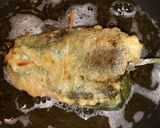 A picture of step 7 of Stuffed poblano peppers with side meat cheddar patties.