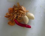 A picture of step 3 of Chinese stir fry - Snow Peas with dried shrimps and garlic.