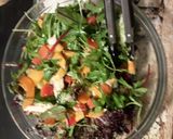 A picture of step 8 of Filling healthy dinner: salmon salad with horsradish dressing and garlic bread on the side.