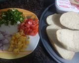A picture of step 1 of Italian cheese bruschetta.