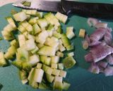 A picture of step 1 of Garganelli with prawns, saffron and round courgette.