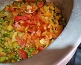 A picture of step 12 of Sohanjna alu matar(Indian horseradish with potato and peas).