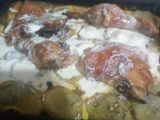Pollo al horno (sin aceite) con papas y crema😁
