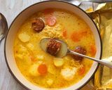 Savanyú krumplileves kolbásszal, és tojással recept fázis 4 fotója
