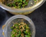 A picture of step 3 of Gujrati Green Chilli pickle.