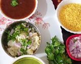 A picture of step 1 of Biscuit Sev Puri Chaat.