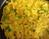 A picture of step 4 of Shrimp Omelette with Mixed Greens Salad.