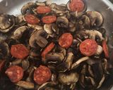 A picture of step 1 of Gnocchi with Chorizo and Mushroom Sauce.