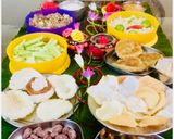 A picture of step 11 of Samak Rice Pullav,Aloo-Samak Rice tikki,Sabudana-Khichdi,Falahari Aloo,sugar coated Almonds,Papads.