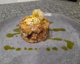 Foto del paso 8 de la receta: Mar y montaña gamba y salchicha con seta camasec y yema escaldada