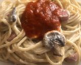 Foto del paso 5 de la receta: Spaghetti con crema champiñones y salchicha