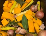 A picture of step 1 of Smokey lentils with roasted veg.