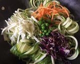 A picture of step 1 of Pea and Courgetti noodles.