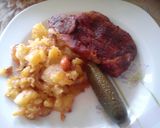 Sült tarja hagymás krumplival recept fázis 7 fotója