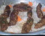 A picture of step 4 of Seekh kabab briyani.