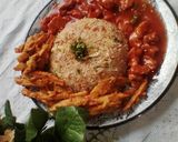 A picture of step 8 of Chicken Manchurian with Egg Fried Veggies Rice & Crispy fries.