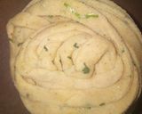 A picture of step 2 of Lachha paratha with mint buttermilk.