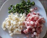 A picture of step 1 of Scamorza, pancetta and asparagus frittata, with crispy potatoes.