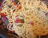 A picture of step 7 of Mediterranean Style Seafood Pasta.