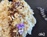 A picture of step 5 of Goat Cheese and Pear Risotto with Chocolate, Caramelized Pears, and Hazelnuts.