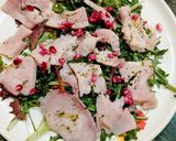 A picture of step 4 of Swordfish Carpaccio with Arugula and Pomegranate Seeds.