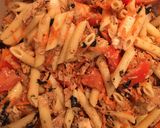 A picture of step 4 of Vegan “tuna” pasta salad.