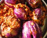 A picture of step 1 of Jowar bhakri and Brinjal subji.