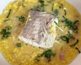 A picture of step 4 of Turmeric Risotto with Simmered Pollock.