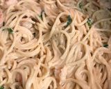 A picture of step 6 of Shrimp spaghetti with creamy lemon sauce.