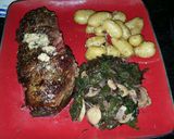 A picture of step 13 of Bone-in Prime rib with red chard, and mini golden potatoes.